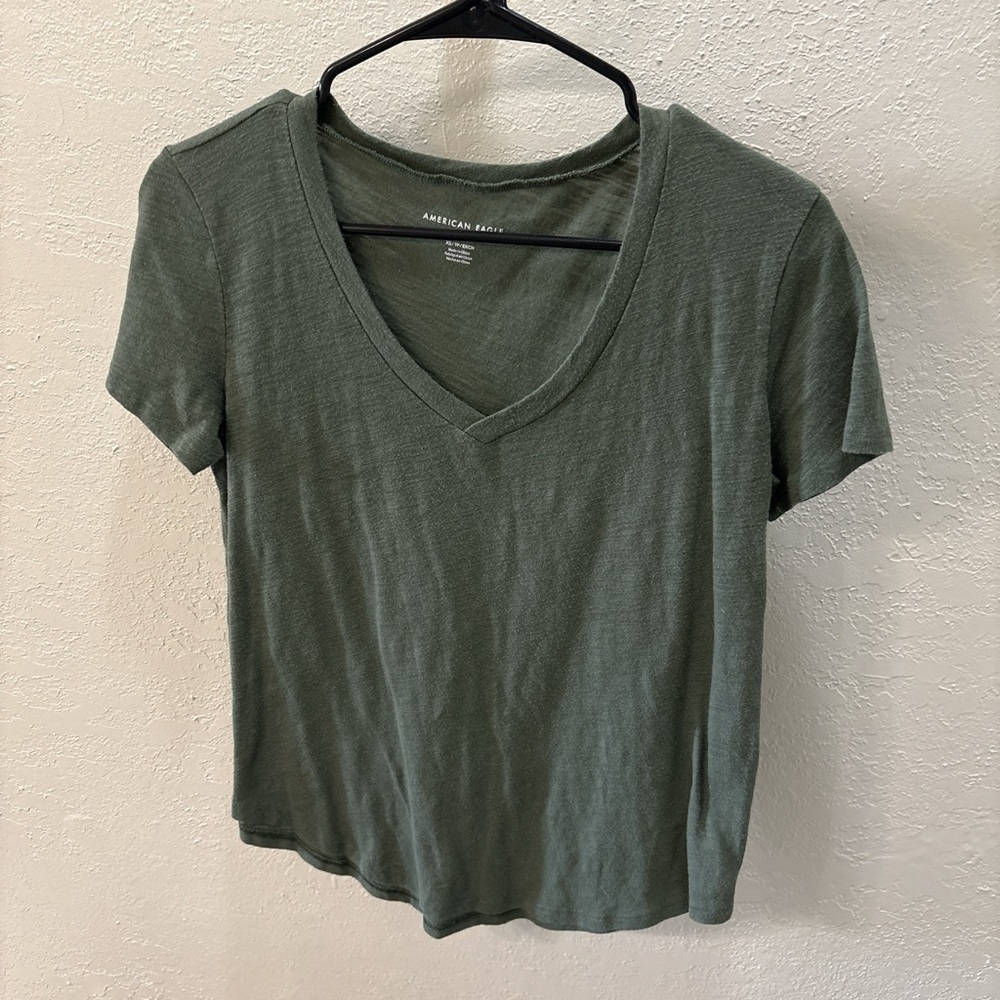 American Eagle Outfitters Green Crop Fitted T-Shirt